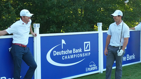 Rory McIlroy chatting with Jimmy Walker on the 5th tee during today's Deutsche Bank Pro-Am. (Photo - www.golfbytourmiss.com)