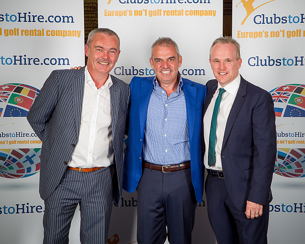 ClubstoHire Brand Ambassador Paul McGinley with principal investor Gerry McKiernan (left) and CEO Tony Judge (right).