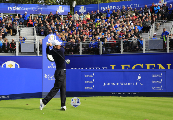 England's Justin Rose tees off the first during a practice round this morning and now will have the distinction of leading off the 2014 Ryder Cup on Friday morning. (Photo - www.golffile.ie)