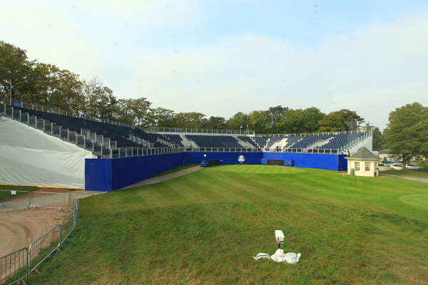 The stand at the back of the first tee empty now but imagine the noise on day one of the 2014 Ryder Cup.  (Photo - Stuart Adams/www.golftourimages.com)