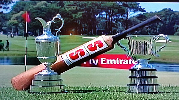 A moving tribute to Australian cricketer Phil Hughes - the Claret Jug, the Stonehaven Trophy and a cricket bat.