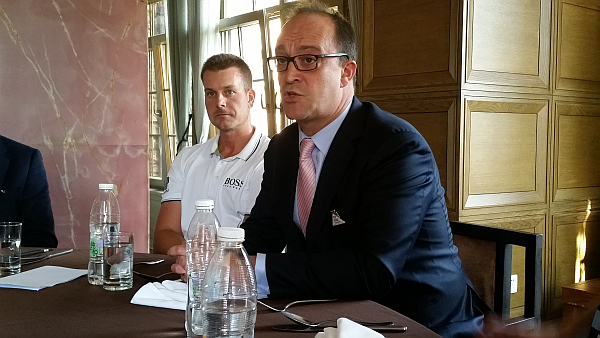 Giles Morgan with special guest Henrik Stenson at a luncheon today within the Sheshan Golf Club and venue for this week's WGC - HSBC Champions.