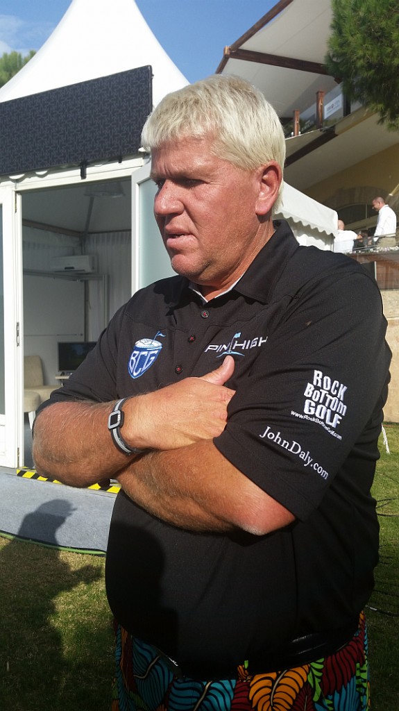 John Daly speaking after his opening round 69 in the Turkish Airlines Open.  (Photo - www.golfbytourmiss.com)