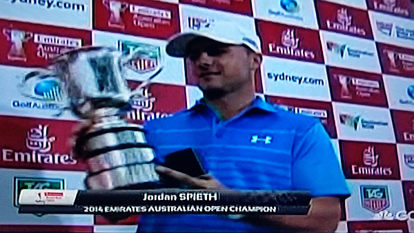 Jordan Spieth already admiring the names of former Australian Open winners on the Stonehaven Trophy.