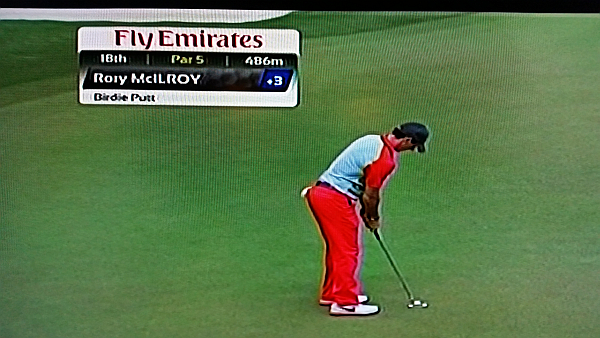 Rory McIlroy putting out on the final green in the defence of his Australian Open title