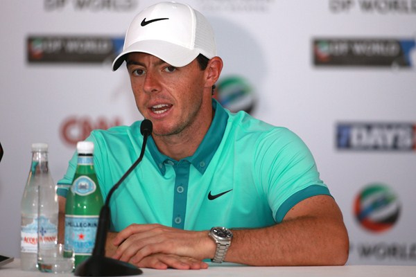 Rory McIlroy speaking at today's press conference in Dubai and saying he's 'annoyed' the course case against Horizon Sport continues. (Photo - www.europeantour.com)