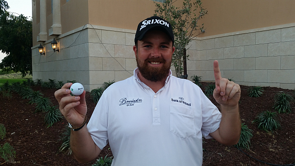 Shane Lowry proudly showing the ball he used to secure his first ace on Tour. (Photo - www.golfbytourmiss.com)