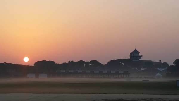 The sun starts to make its presence felt over the Montgomerie Maxx Royal clubhouse.