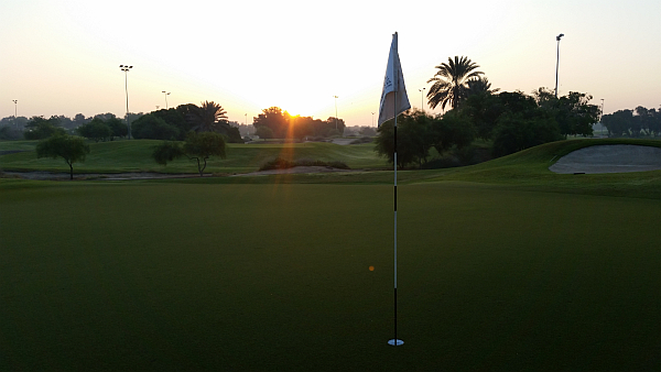 The sun starting to make it's presence felt at the 2nd hole at the Faldo Course at the Emirates Club.