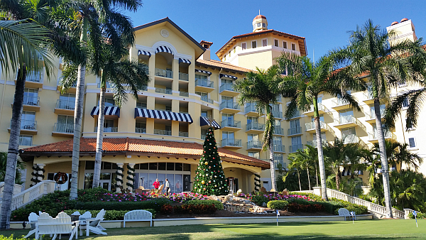 Giant Christmas tree in front of the Tiburon Golf Club in Naples, Florida.