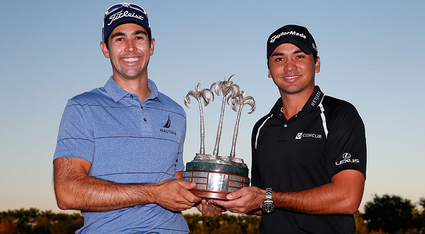 Cameron Tringale and Jason Day savour victory in the 2104 Franklin Templeton Shootout. (Photo - www.pgatour.com)
