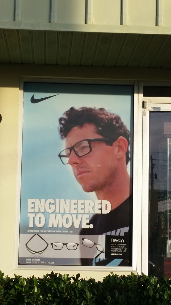 Rory McIlroy (and looking very much like Buddy Holly) spotted in a West Palm Beach optometrist front window. (Photo - www.golfbytourmiss.com)