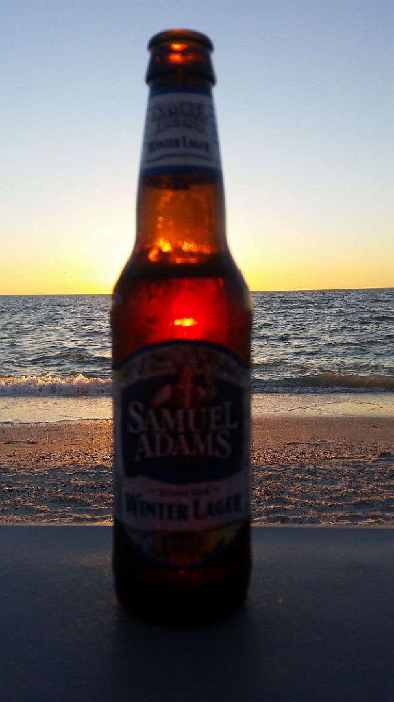 Sunset and a bottle of Samuel Adams/