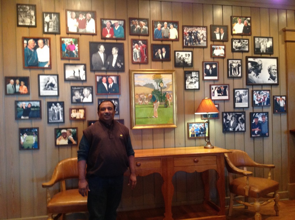 'Swamy' inspecting Bay Hill clubhouse and a fitting tribute to Arnold Palmer.