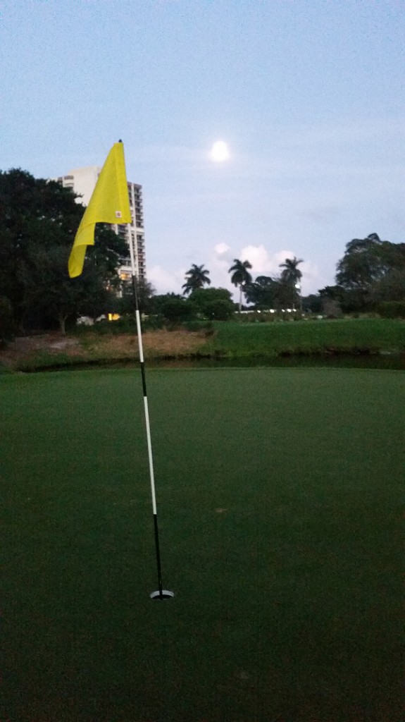 A full moon over the 18th green at the President GC, Palm Beach, FL. (Photo - www.golfbytourmiss.com)