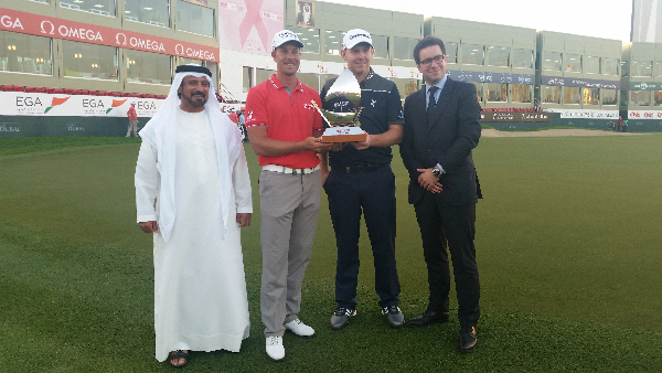 Henrik Stenson and Stephen Gallacher win the 2015 Dubai Desert Classic Challenge. (Photo - www.golfbytourmiss.com)