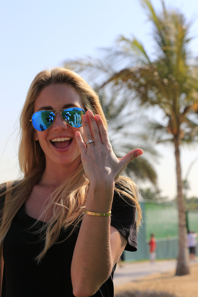 Gala Alten proudly shows off her engagement ring after saying 'Yes'  to Pablo Larrazabal.  (Photo - Eoin Clarke/www.golffile.ie)