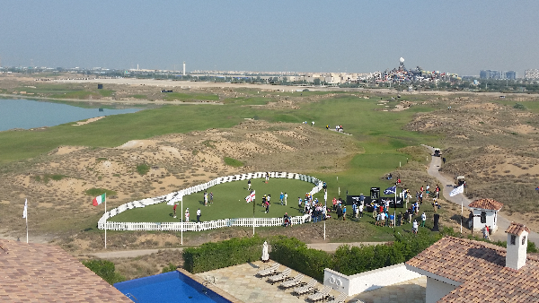 The practice putting green at Yas Links.