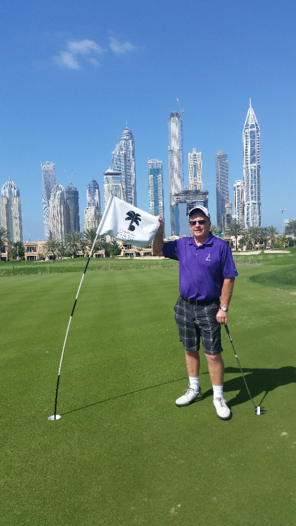 Bernie on the second green of the Faldo Course at the Emirates GC.