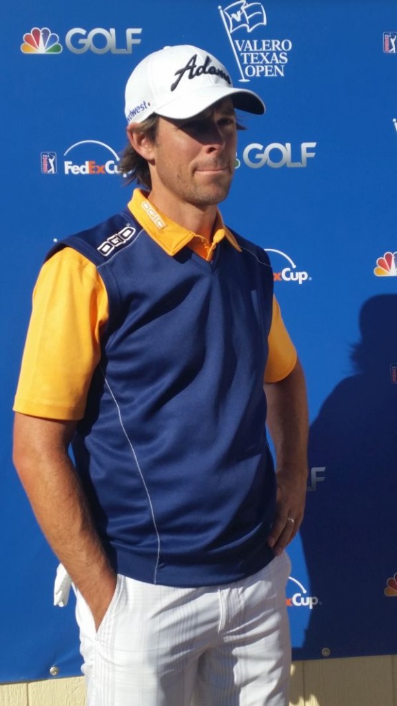Aussie Aaron Baddeley holes a bizarre 336-yard tee shot on route to a four under par 68 on day one of the Valero Texas Open. (Photo - www.golfbytourmiss.com)