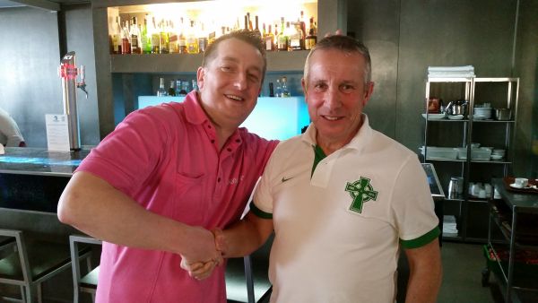 Alan Reid and captain of Reid's Raiders wishes Peter Roger of Roger's Dodgers 'good golfing' this week Lisbon.