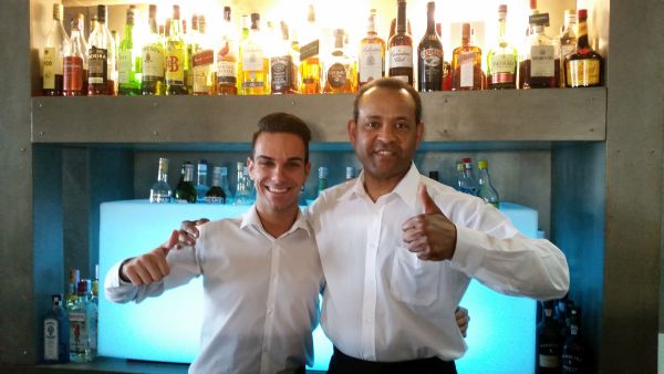 Andre (left) and Sidnei of the Baia Hotel already spoiling us on day one of our visit to Lisbon,