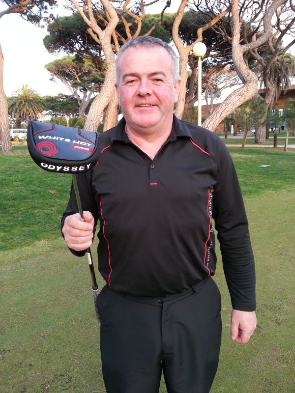Craig Bayne proudly holds aloft his Odyssey putter after competition in the 2015 Lisbon Challenge. A special thanks to Sue Page at Callaway golf for the putter.