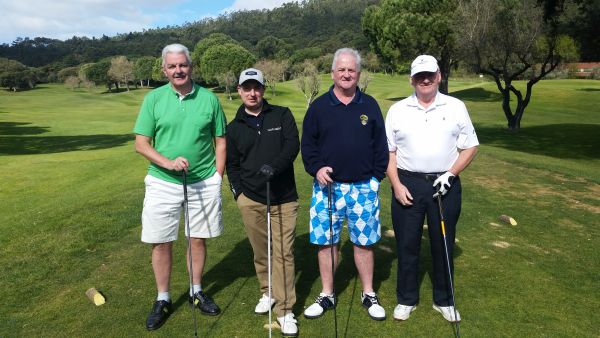 The opening match on the first tee at Penha Longa on day three of the 2015 -Lisbon Challenge - Danny, Allan, Joe and Alastair