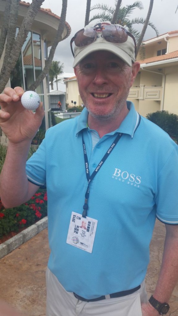Phil Reid proudly holding the golf ball used by fellow Irishman Shane Lowry.