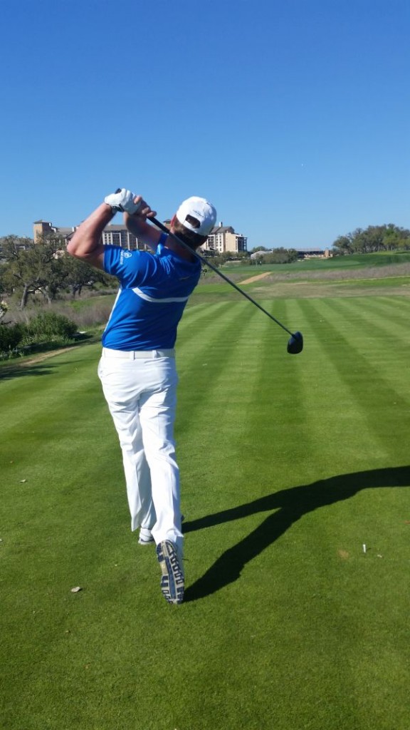 Marc Warren drives off the 18th tee at TPC San Antonio. (Photo - www.golbytourmiss.com)