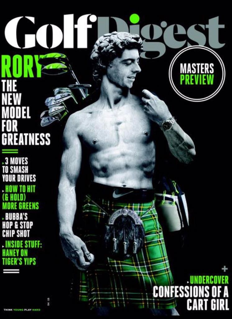 Golf's Goliath Rory  McIlory pictured as Michangelo on the cover the April 2015 edition of US Golf Digest.