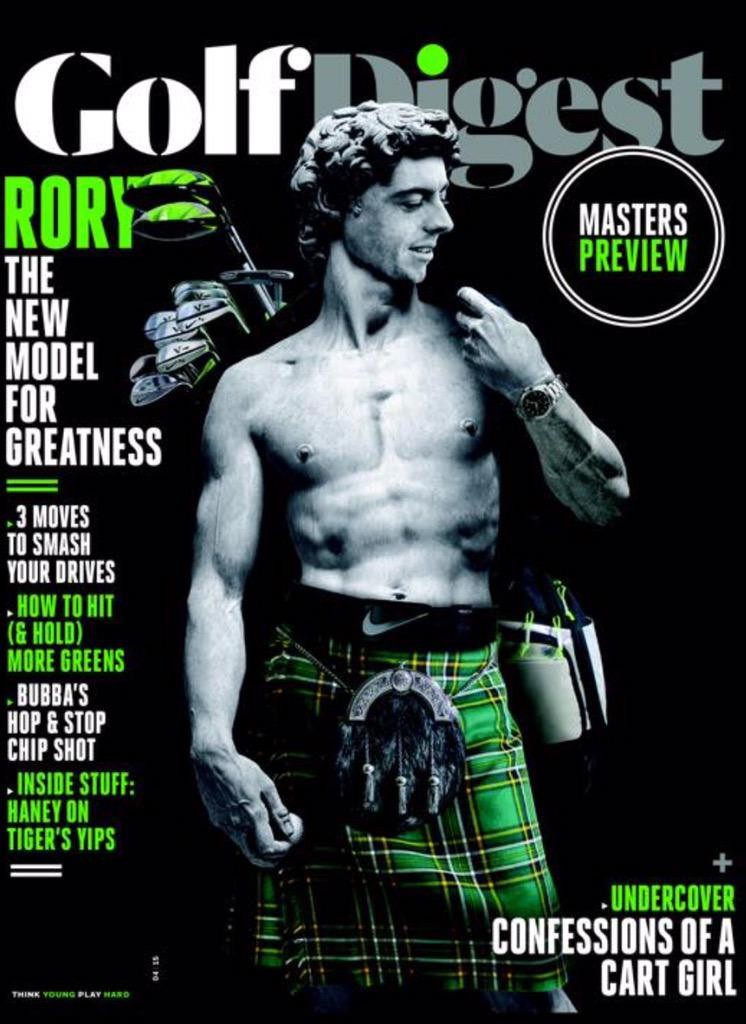 Golf's Goliath Rory McIlory pictured as Michangelo on the cover the April 2015 edition of US Golf Digest.