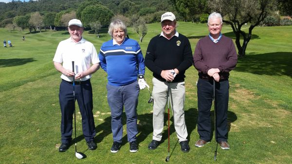 The second match on the first tee at Penha Longa - Eamon, George, John and Frank.