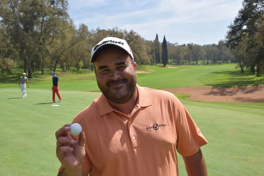 Casablanca's Faycal Serghini with the golf ball that recorded four birdies, three bogeys and a brilliant 13th hole eagle. (Photo - MENA Tour).