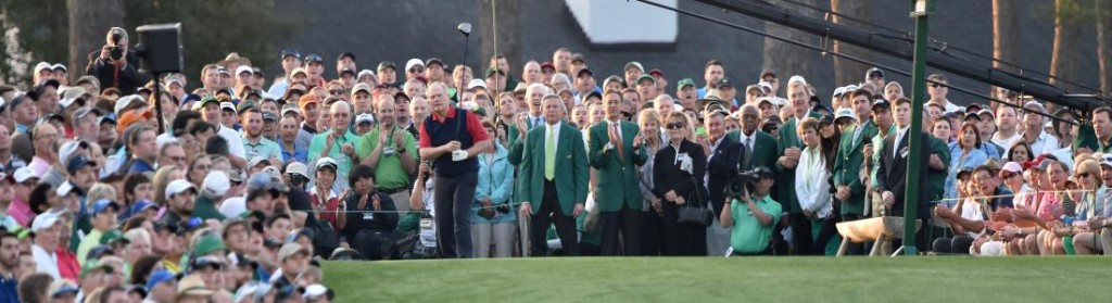 Jack Nicklaus watches his tee shot on the first tee for the honorary tee off.  (Photo - AP Photo/Atlanta Journal-Constitution, Brant Sanderlin) 