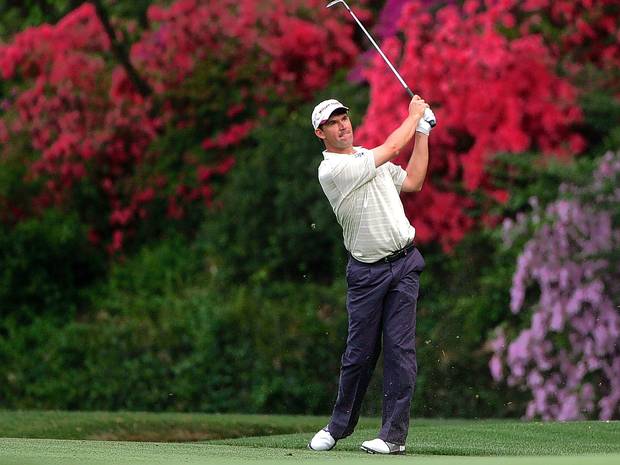 Padraig Harrington back among the Augusta azaleas.
