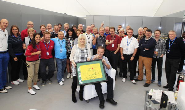 Karl's AGW and European Tour friends gather for a special photo thanks to Fran Caffrey of www.golffile.ie)