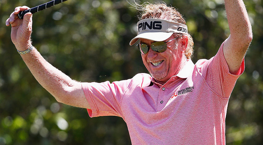 Miguel Angel Jimenez celebrates after his ace during the second round of the Spanish Open. (Photo - www.europeantour.com)