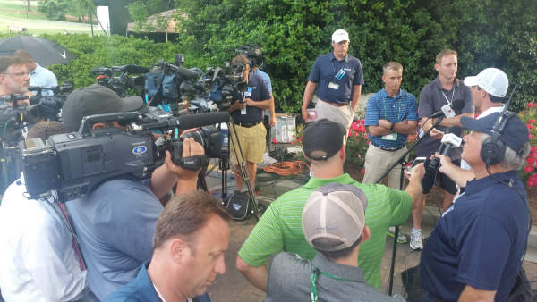 World No. 1 Rory McIlroy again the center of attention following his round of 70 on day one of the 2015 Wells Fargo Championship.