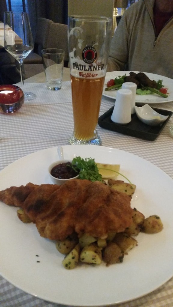First night out to dinner in Munich - Werner Snitznel and a Weiss Beer.