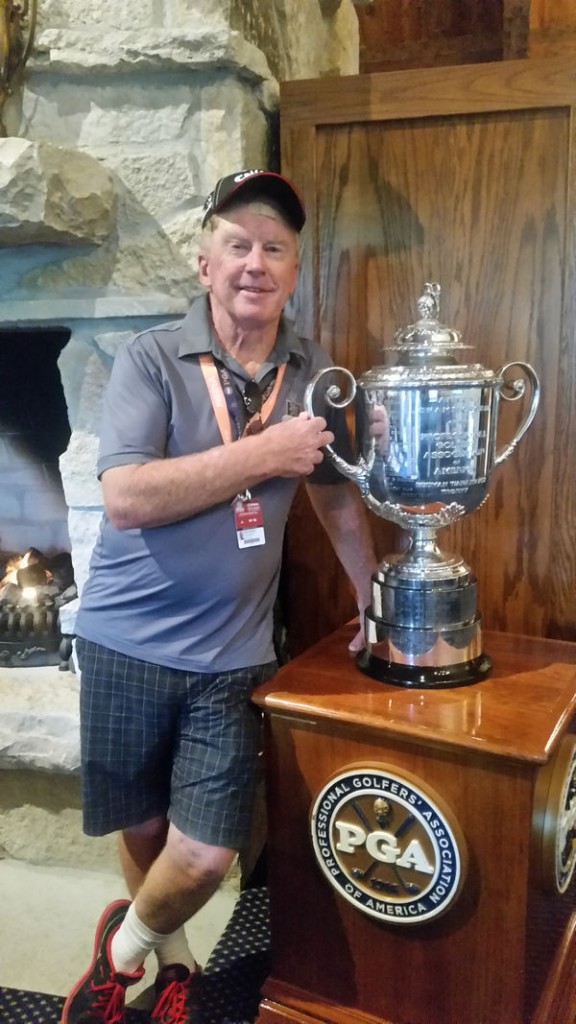 Bernie photographed with the gleaming Rodman Wanamaker Trophy.  (Photo - www.golfbytourmiss.com)