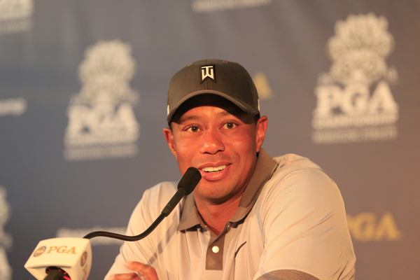Tiger Woods not only is fighting his game but menacing mosquitos during a practice round ahead of the 97th PGA Championship. (Photo - Eoin Clarke/www.golffile.ie)