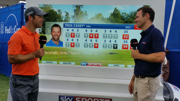 Paul Casey chatting ith SKY's Nick Dougherty after his round of 66.