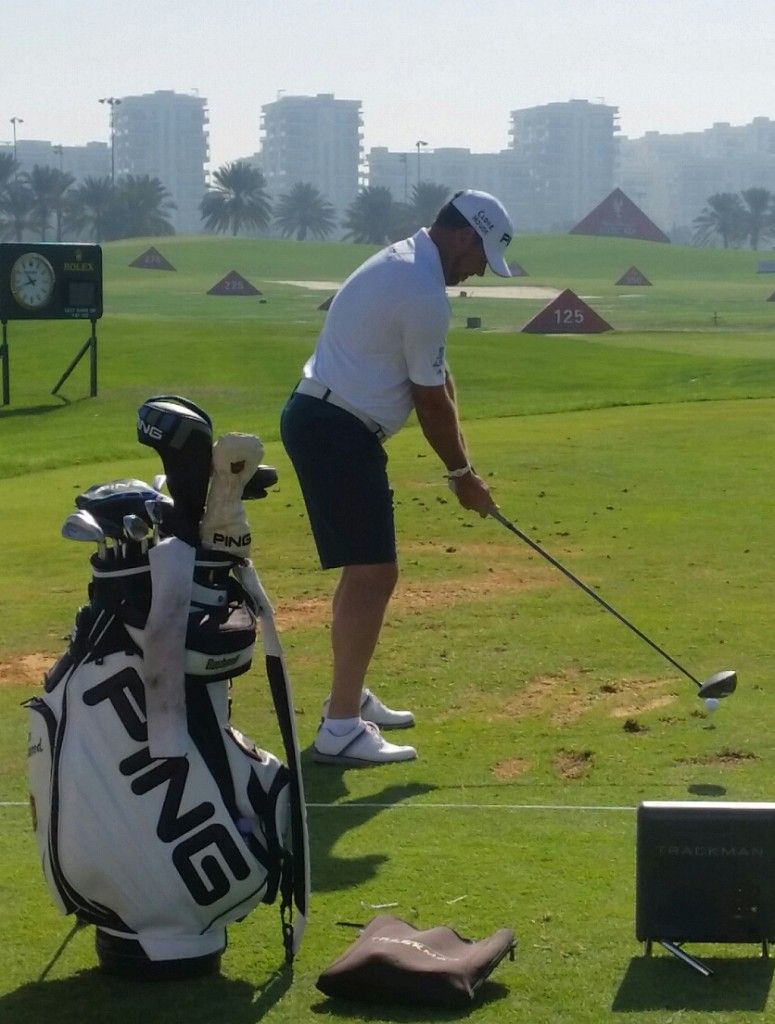 England's Lee Westwood on the Abu Dhabi range and wearing shorts