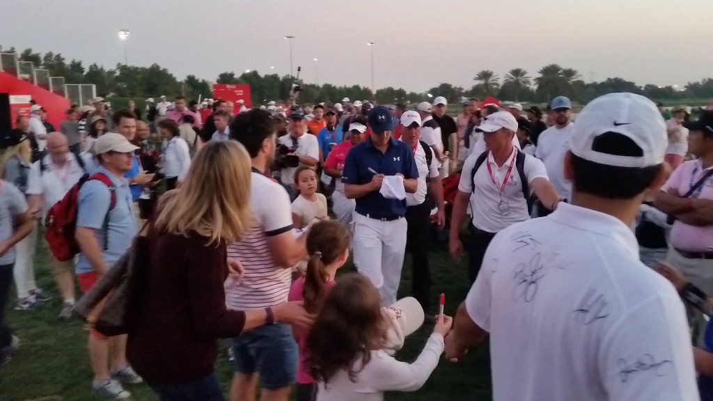 World No. 1 Jordan Spieth makes his way to the scorer's hut having played in a six-ball down the last on day three of the Abu Dhabi HSBC Championship. (Photo - www.golfbytourmiss.com)