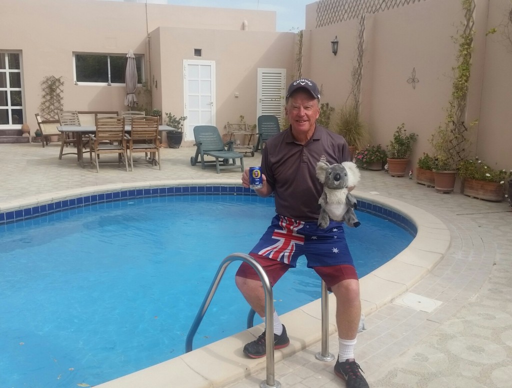 Where else to spend Australia Day?  Around the pool with my Koala Bear head cover and a can of the golden nectar!