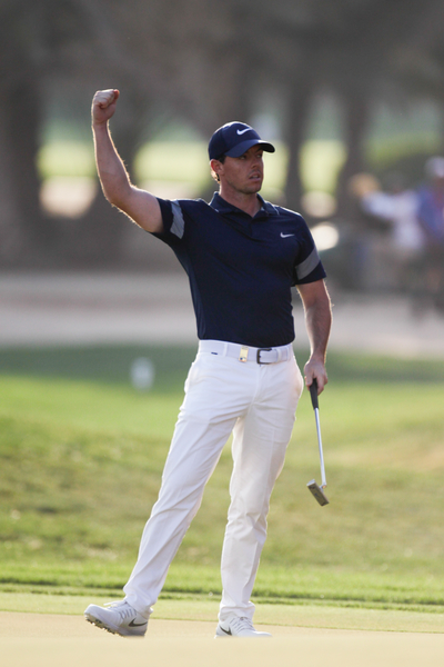 Some joy for Rory McIlroy during the final round of the 2016 Abu Dhabi HSBC Golf Championship. (Photo - Fran Caffrey | Golffile)