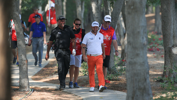 Andy Sullivan and Darren Clarke clearly having a good time on day two of the Abu Dhabi HSBC Championship (Photo - David Lloyd -www.golffile.ie)