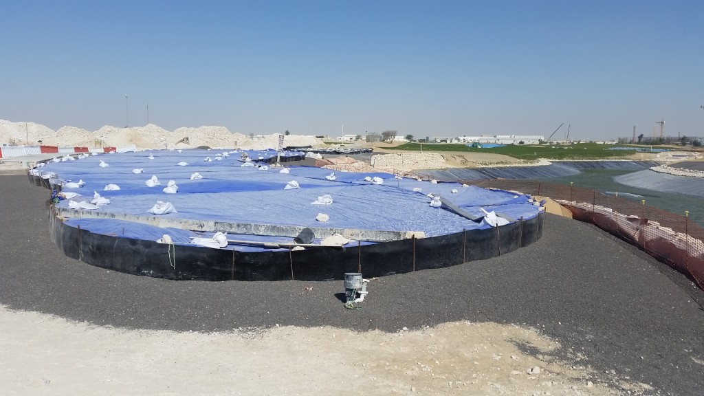 Construction of one of the greens at Qatar International Golf Club.