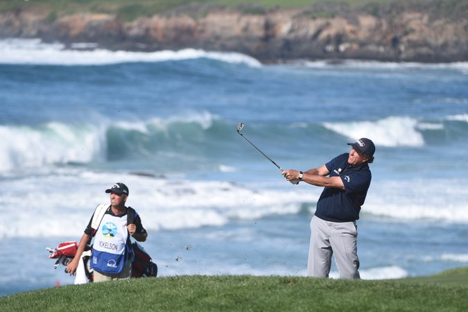 His 'Spiritual' home - Phil Mickelson one round away from winning a fifth title at Pebble Beach. (Photo - USA Today)